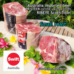 Beef Ribeye AUSTRALIA PR STEER (prime young cattle) AGED by producer brand SWIFT FROZEN steak cuts 3/4 & 1 inch price/kg 3-4pcs (Scotch-Fillet / Cube-Roll)